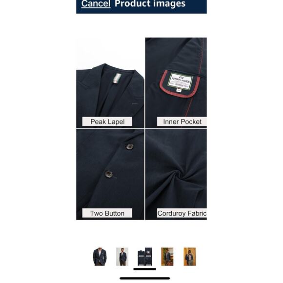 PAUL JONES Men Casual Corduroy Navy Blazer Jacket Stylish Suit Jackets Coat XL - Picture 2 of 11